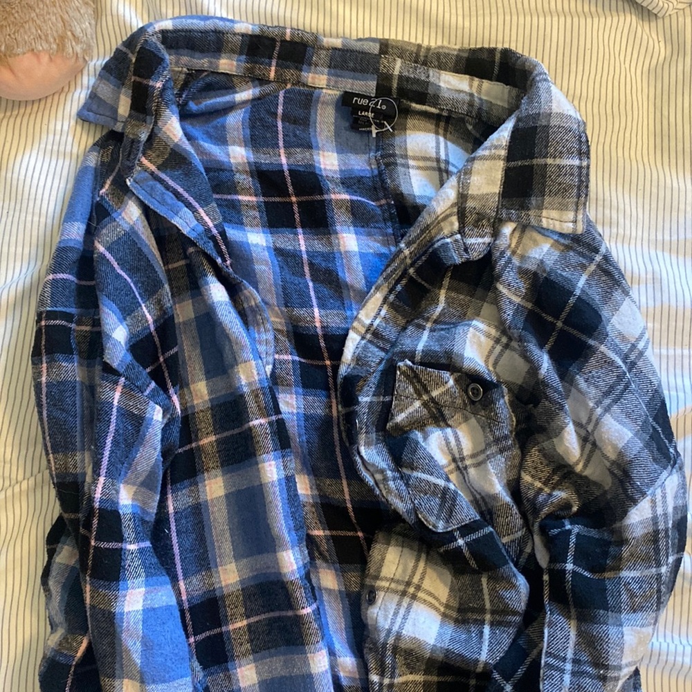 Black and blue plaid top, Size: L